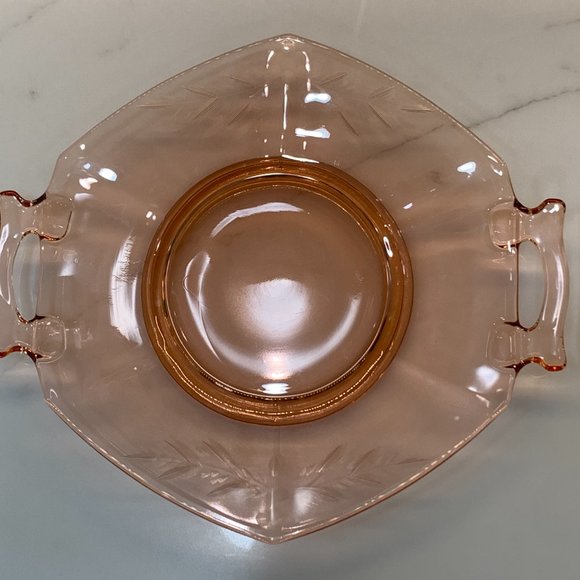 Pink Depression Glass Etched Tray with Handles - Picture 12 of 14